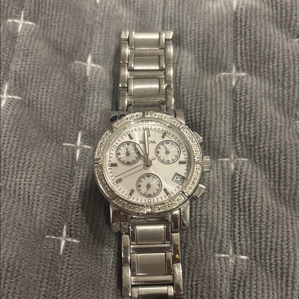 Bulova Silver Chronograph Watch with Stainless Steel Bracelet